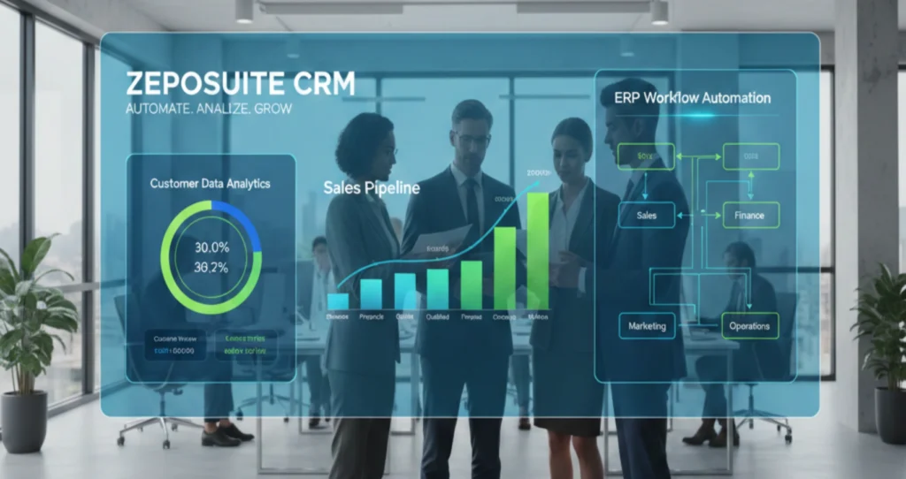 ZEPOSUITE CRM dashboard with sales analytics and workflow automation